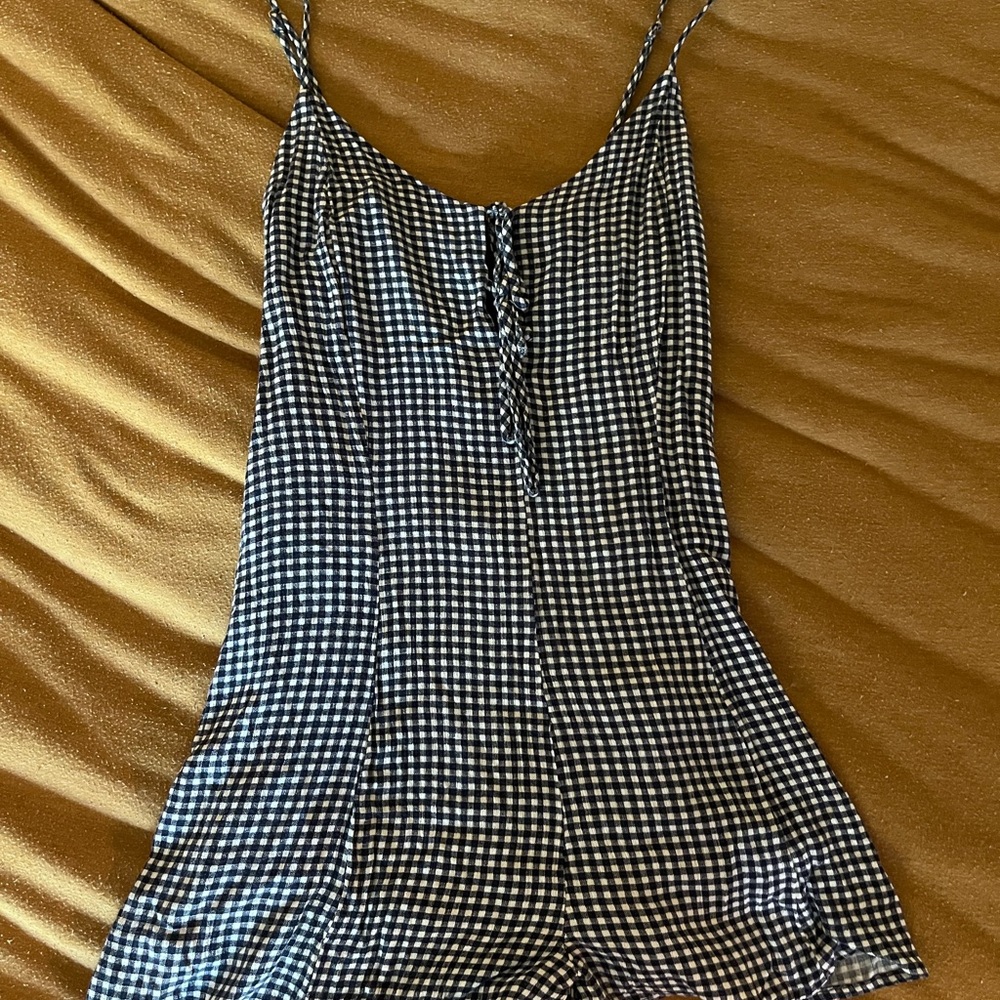Navy Blue and White Gingham Romper